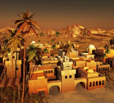 Arabic community on wasteland, 3d rendering Stock Illustration