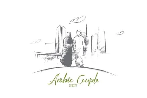 Arabic couple concept. Hand drawn isolated vector. Stock Illustration