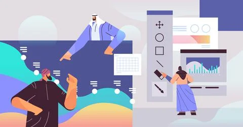 Arabic designers team creating website user interface graphic design UI creative Illustrazione stock