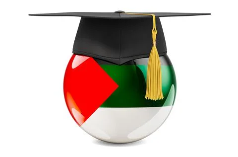 Arabic flag with graduation cap, 3D rendering Stock Illustration