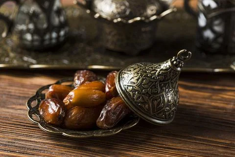 Arabic food composition ramadan with dates. High quality photo Stock Photos