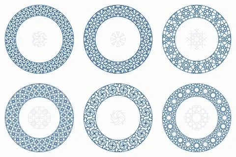 Arabic geometric round patterns set Stock Illustration