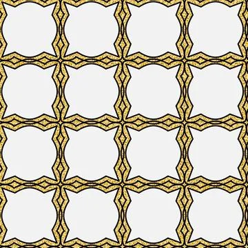 Arabic glitter pattern in gold on black background, seamless pattern shimmer  Stock Illustration