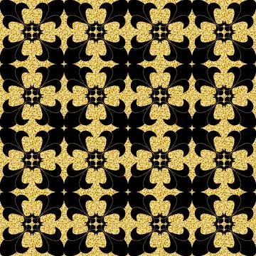 Arabic glitter pattern in gold on black background for design Stock Illustration