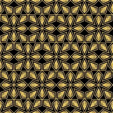 Arabic gold black background for textile, seamless pattern sparkling shimmer  Stock Illustration