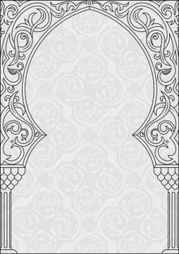 Arabic greeting vector background. Arch Muslim mosque Stock Illustration