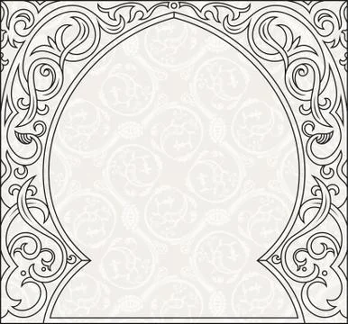 Arabic greeting vector background. Arch Muslim mosque Stock Illustration