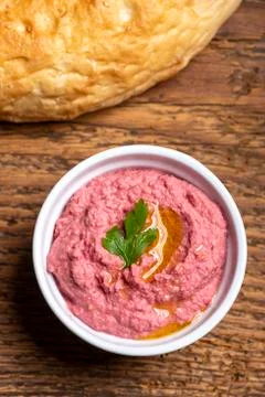 Arabic humus spread with bread Stock Photos