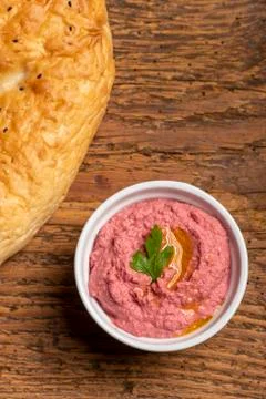 Arabic humus spread with bread Stock Photos
