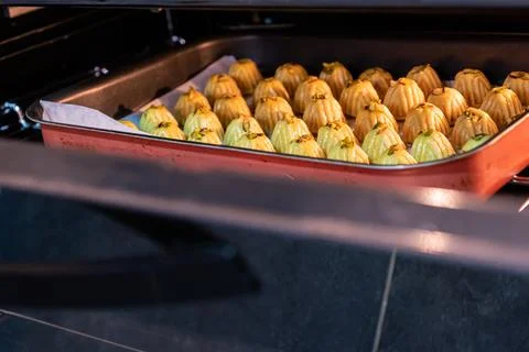 Arabic Keto Eid kahk inside the oven while being baked Stock Photos