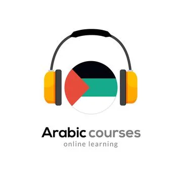 Arabic language learning logo icon with headphones. Creative Arabic class fluent Illustrazione stock