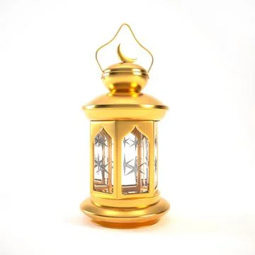 Arabic lantern 3d isolated on white background. Golden lantern, 3d rendering. Stock Illustration