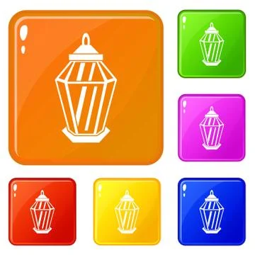 Arabic lantern icons set vector color イラスト素材