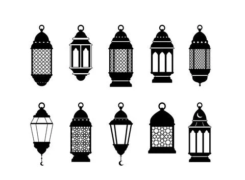 Arabic lantern silhouettes vector illustration set Stock Illustration