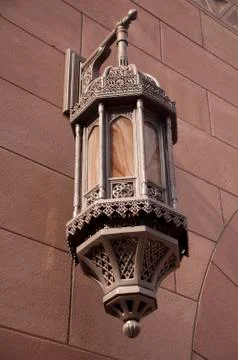 Arabic lantern at the wall of Sultan Qaboos Grand Mosque, Oman Stock Photos