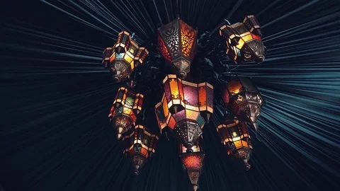 Arabic lanterns hanging under blue tent Stock Footage 71399265