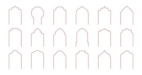 Arabic line arch, frame, window shape for minimal design, card, banner. Beige Stock Illustration