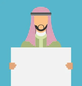 Arabic Man Holding a Blank Horizontal Banner Stock Illustration