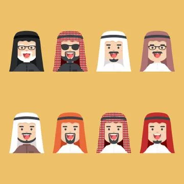 Arabic man set, vector avatars Stock Illustration