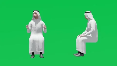 Arabic man in sitting pose front view and side view, realistic 3D people renderi Stock Footage 172396055