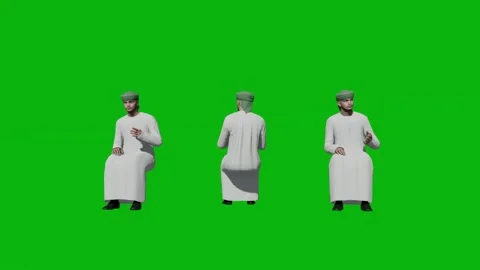 Arabic man in sitting pose front view and side view, realistic 3D people renderi Stock-Footage 172538402