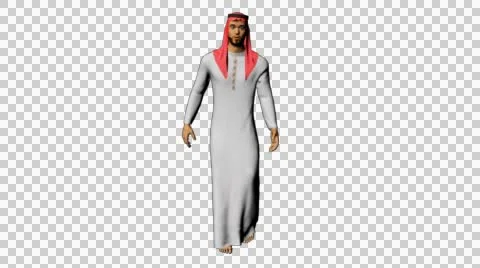 ARABIC MAN WALKING,  RED SCARF Animation on transparent background Stock Footage 50215543
