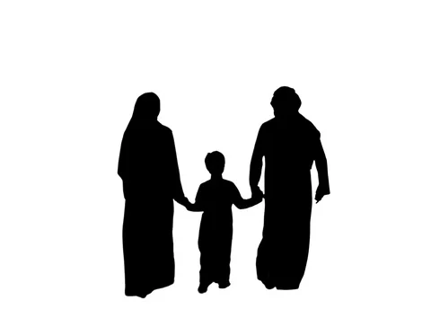 Arabic man, woman & child - Silhouette 01 Stock Footage