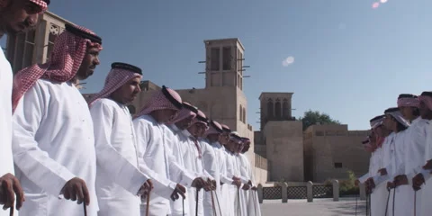 Arabic men performing traditional dance with sticks. Stock Footage 46872162