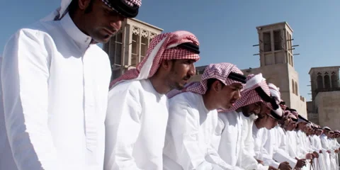 Arabic men performing traditional dance with sticks. Video stock 46872290