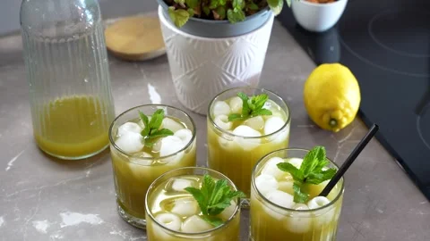 Arabic Mint Lemonade With Ice Made From Portable Icemaker Stock Footage 340391497