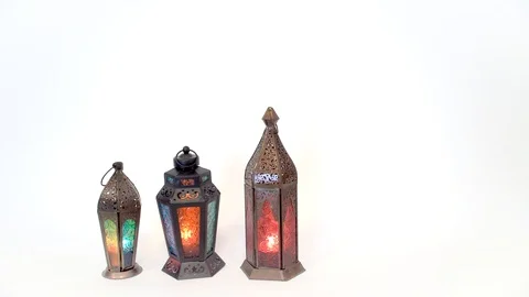 Arabic, Moroccan lanterns in bright light, on white background with colors re Stock Footage 114644027