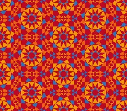 Arabic mosaic seamless pattern in 5 colors. Arabic style digital tapestry, te Stock Illustration