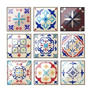 Arabic mosaic tile set cartoon vector illustration Stock Illustration