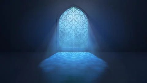 Arabic mosque window door light rays Moon light shine through the window into is 動画素材 280125959