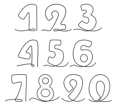 Arabic Numbers One Continuous Line Drawing set. Numeral line art. Minimalis.. Stock Illustration