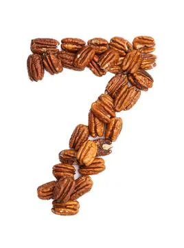 Arabic numeral "7"  from pecans on a white isolated background. Food pattern Stock Illustration