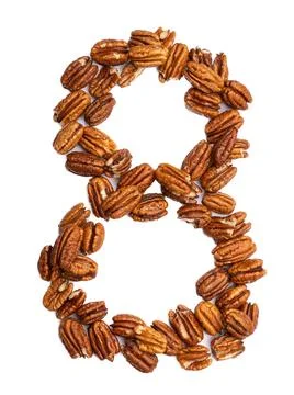 Arabic numeral "8"  from pecans on a white isolated background. Food pattern Illustrazione stock