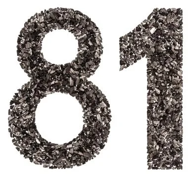 Arabic numeral 81, eighty one, from black a natural charcoal, isolated on whi Stock Photos