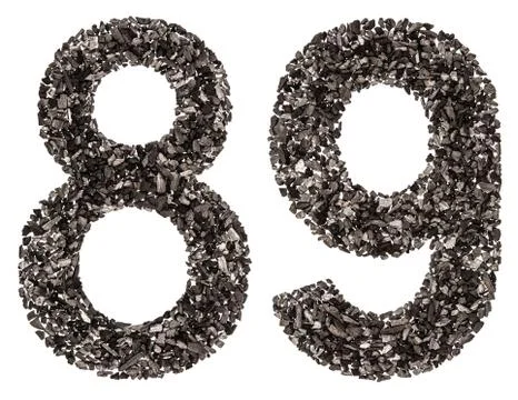 Arabic numeral 89, eighty nine, from black a natural charcoal, isolated on wh Stock Photos