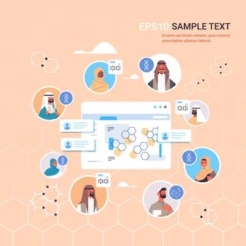 Arabic patients in web browser windows DNA testing genetic engineering diagnosis Stock Illustration