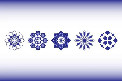 Arabic pattern abstract icon set, Rounded symbol set. Stock Illustration