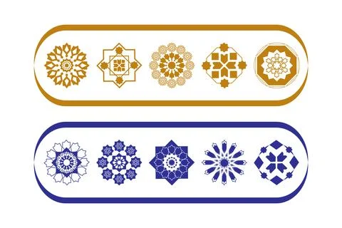 Arabic pattern abstract icon set, Rounded symbol set. Stock Illustration