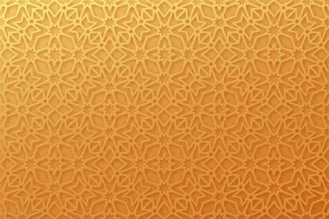 Arabic pattern background. Islamic gold ornament vector. Geometric 3d shape.  Stock Illustration