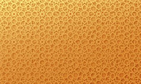 Arabic pattern background. Islamic gold ornament vector. Geometric 3d shape.  Stock Illustration