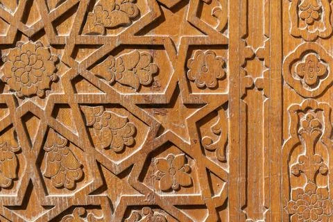 Arabic pattern, background texture of an old wooden gate Stock Photos