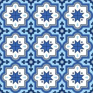 Arabic pattern, Moroccan blue tiles design Stock Illustration