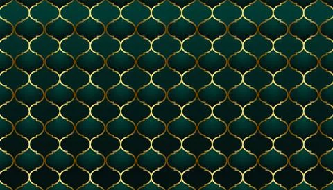 Arabic pattern seamless background. Geometric Muslim ornament elegant green.. Stock Illustration