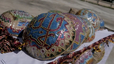 Arabic pattern on traditional style hat of Banjar people Stock Footage 112108454