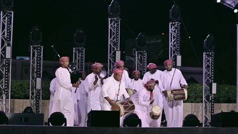 Arabic people from Saudi Arabia perform traditional ardha dance Stock Footage 236240423