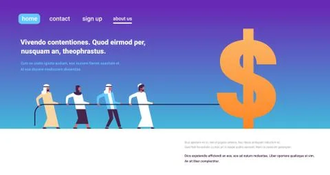 Arabic people team pulling rope dollar icon wealth growth concept cartoon Stock Illustration